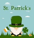 st patricks day leprechaun. Dwarf for St. Patrick\'s Day. Irish dwarf in a green hat. Vector illustration. greeting card